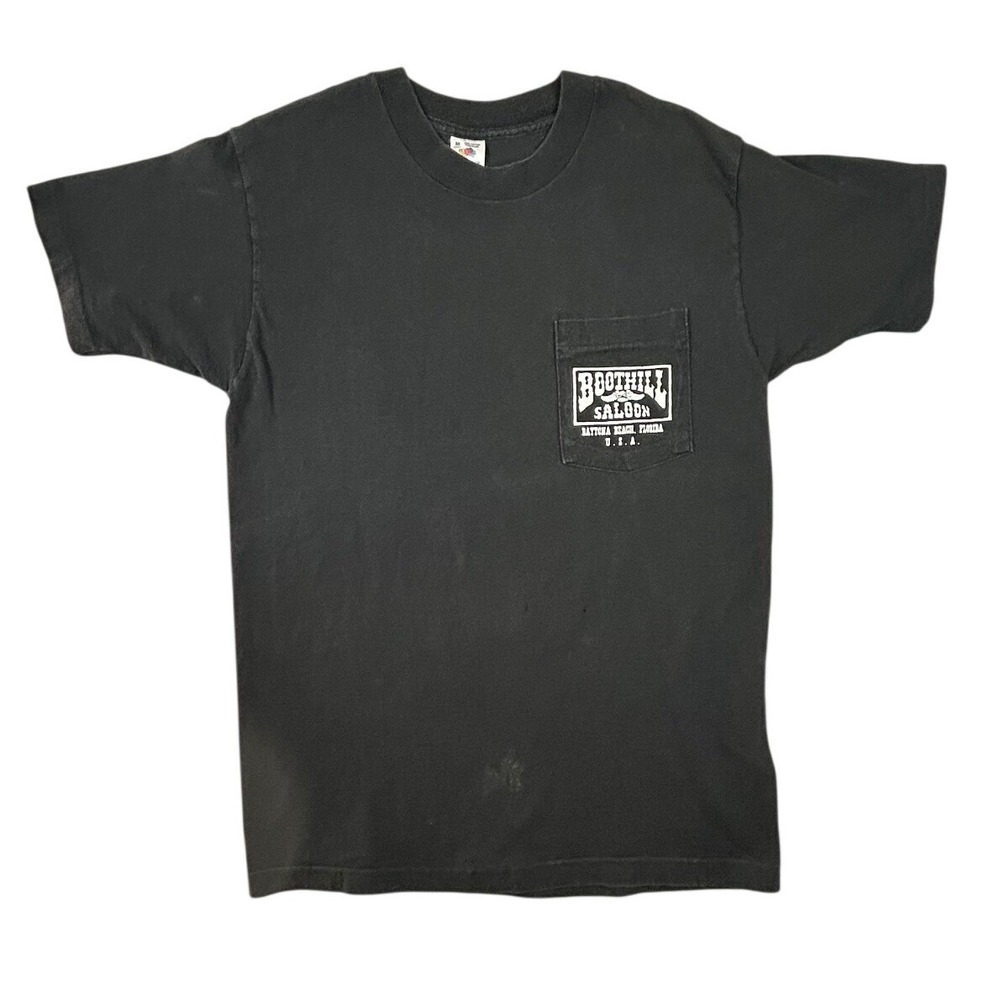Vintage 1995 Boothill Saloon Daytona Bike Week Pocket T-Shirt Black Mens M